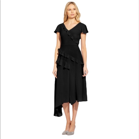 Adrianna Papell Gauzy Crepe Ruffle Midi Dress Size 8 NEW - Picture 1 of 10